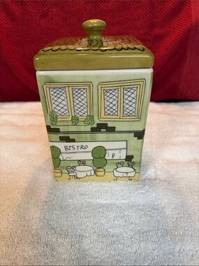 Boston Warehouse Trading Hand -Painted Bistro Ceramic Canister with Lid -